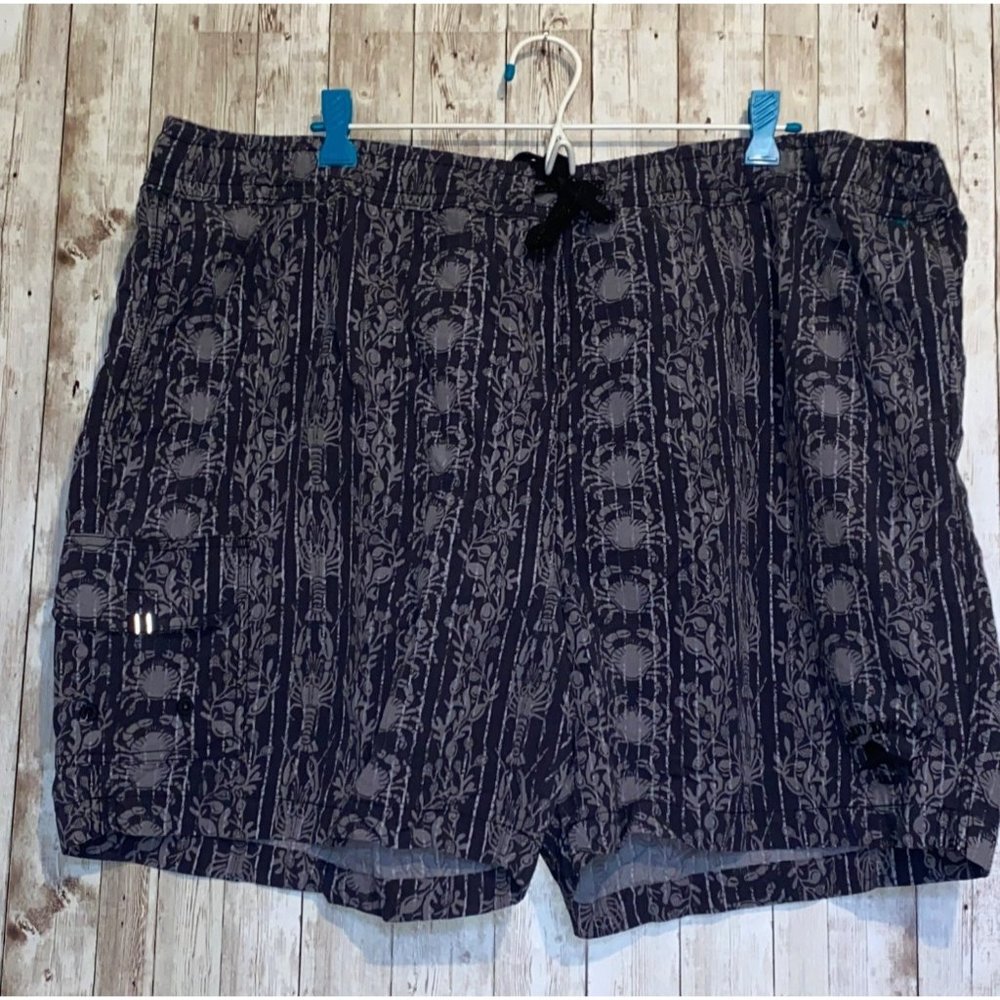 Men's Tommy Bahama Gray Crab Print Nylon Mesh Swim Trunks Size XXL Pockets